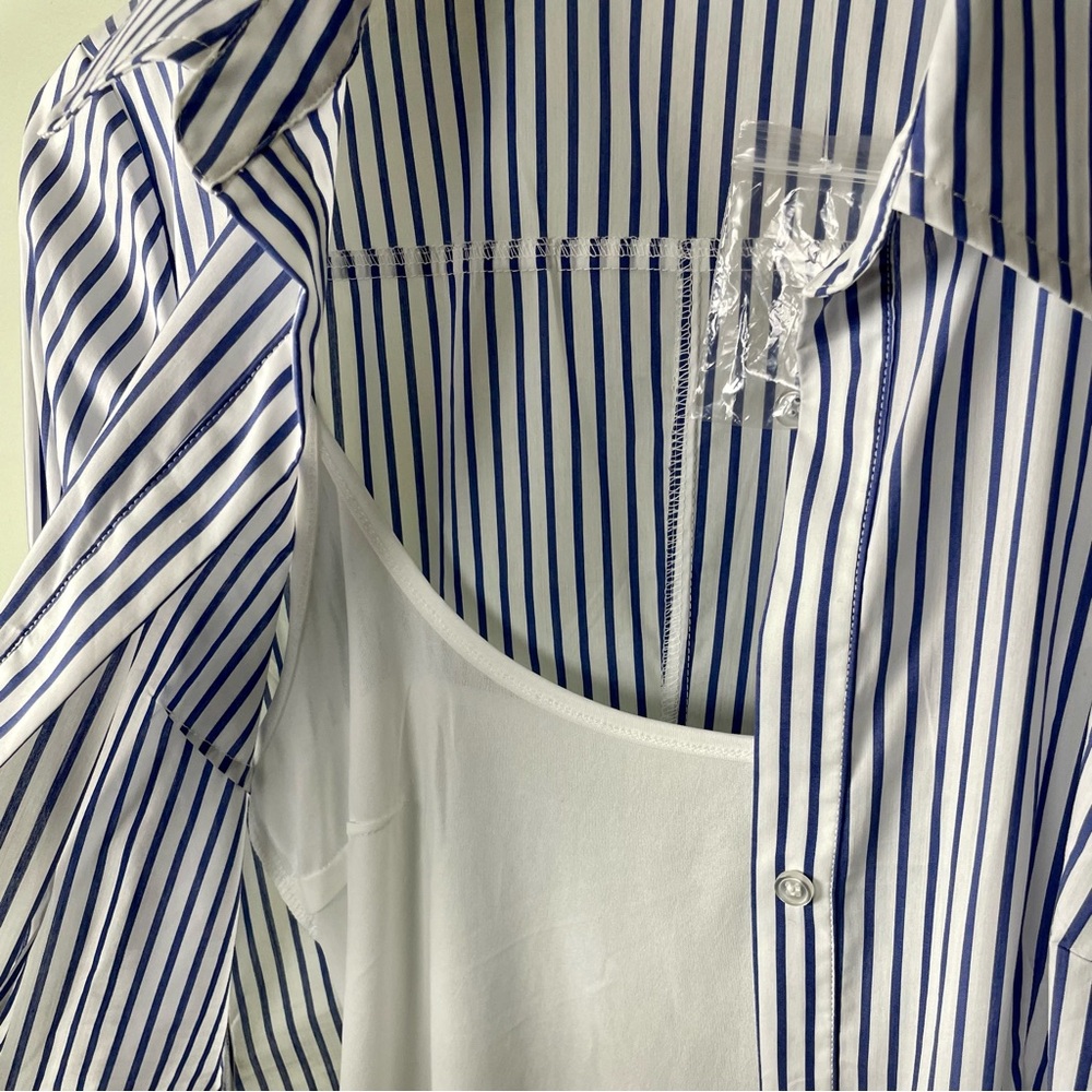 🆕 Blue & White Striped Shirt Dress with Liner / Size 6 - Picture 8 of 9
